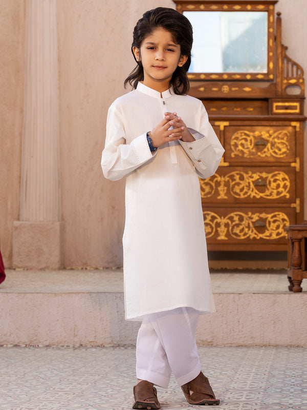 White Blended Kameez Shalwar - ALBY-KS-008