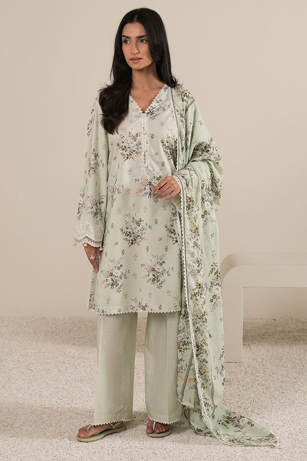 PALE AQUA-3PC PRINTED LAWN SUIT