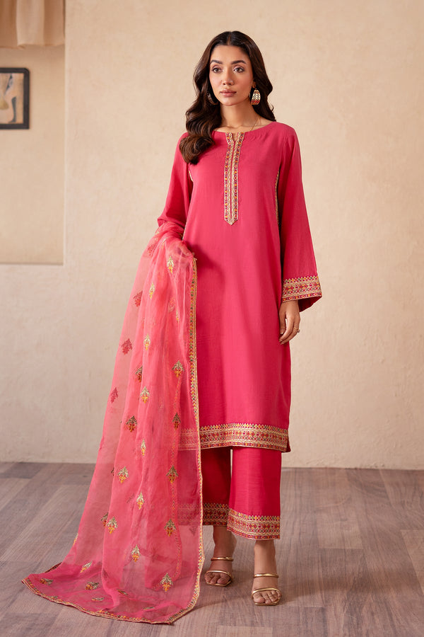 3-PC Embroidered Cotton Net Shirt with Embroidered Organza Dupatta and Trouser CMA-4-S04