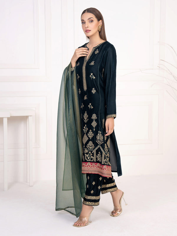 3 Piece Velvet Suit-Embroidered(Unstitched)