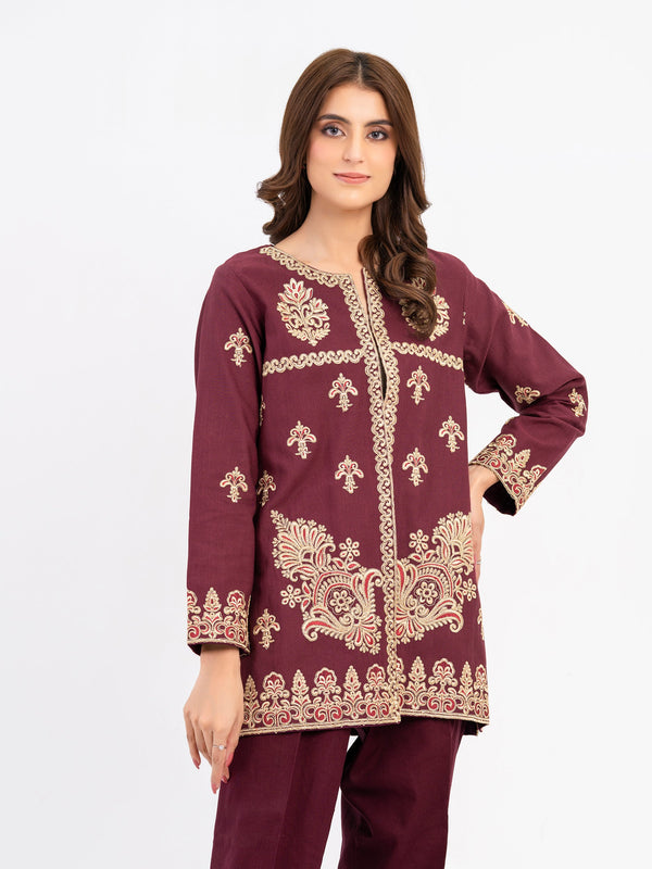 Embroidered Khaddar Cardigan(Pret)