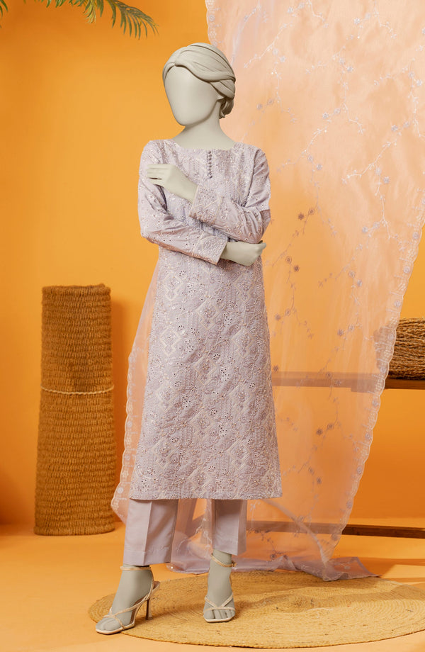 RAW SILK EMBROIDERED STITCHED 3 PIECE