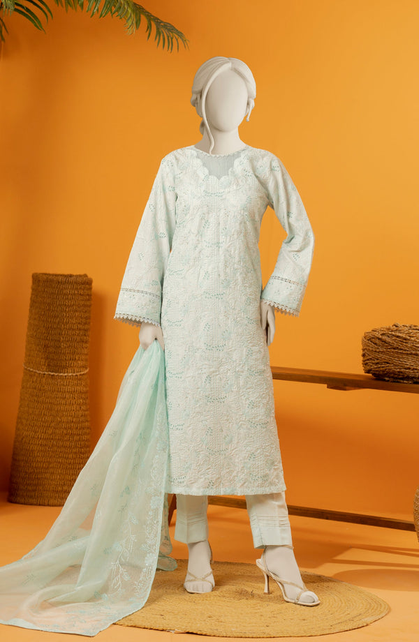 EMBROIDERED RAW SILK 3 PCS UNSTITCHED