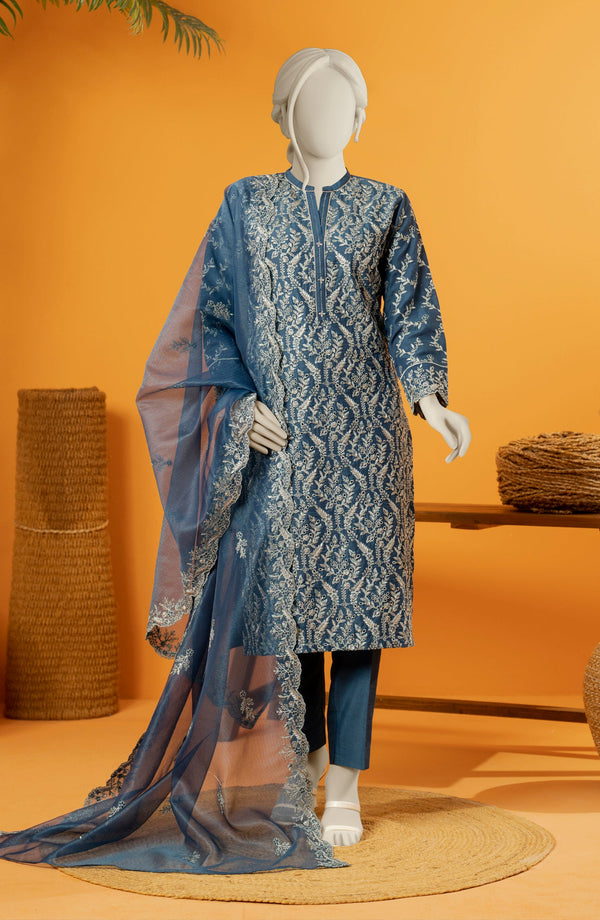 EMBROIDERED RAW SILK 3 PCS UNSTITCHED