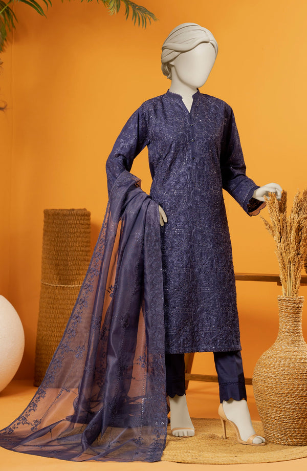 EMBROIDERED RAW SILK 3 PCS UNSTITCHED