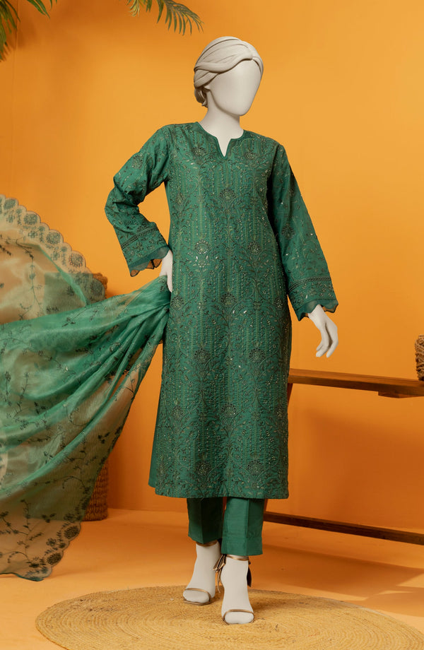 EMBROIDERED RAW SILK 3 PCS UNSTITCHED