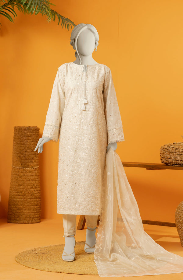 EMBROIDERED RAW SILK 3 PCS UNSTITCHED