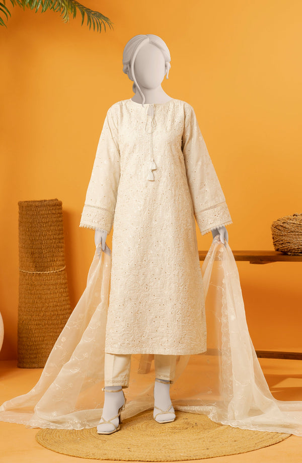 RAW SILK EMBROIDERED STITCHED 3 PIECE