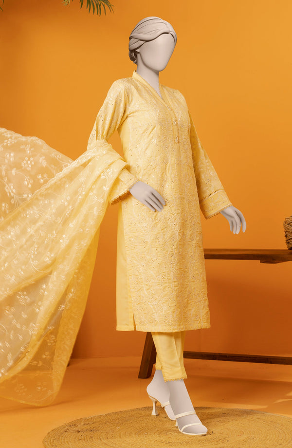 RAW SILK EMBROIDERED STITCHED 3 PIECE