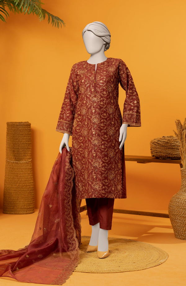 EMBROIDERED RAW SILK 3 PCS UNSTITCHED