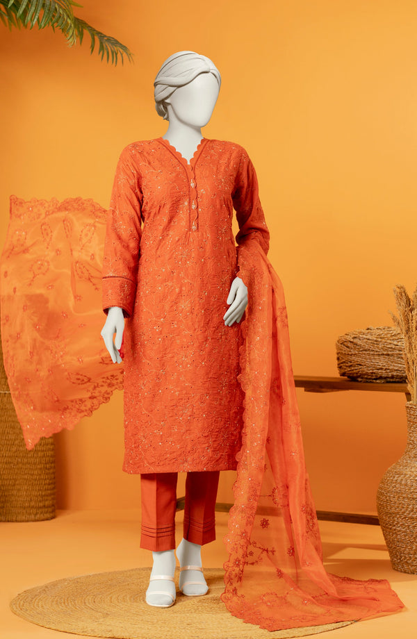 EMBROIDERED RAW SILK 3 PCS UNSTITCHED