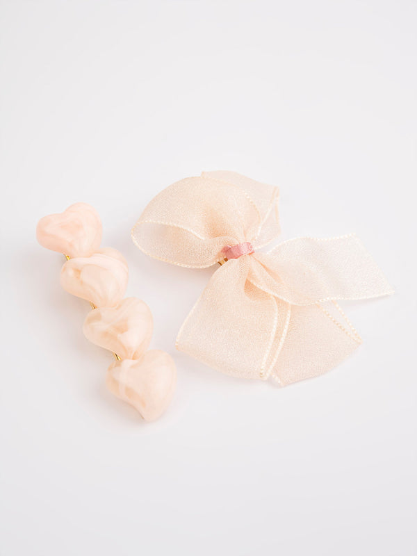 Bow With Heart Hair Clips