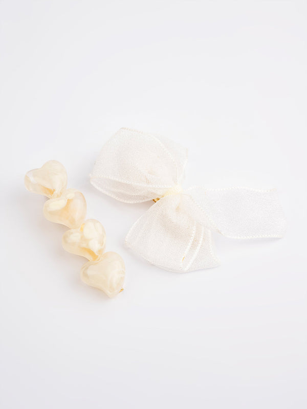 Bow With Heart Hair Clips