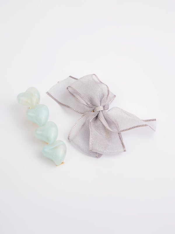 Bow With Heart Hair Clips