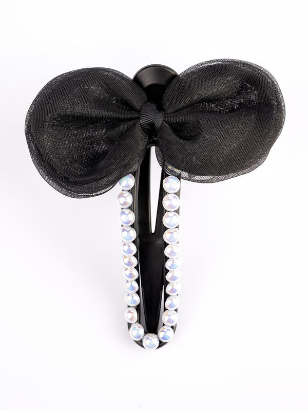 Pearl Embellished Bow Hair Clip