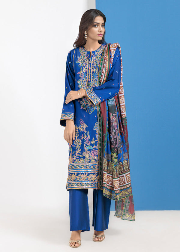 Blue-Cotton Silk-3 Piece (WPS25FE3026)
