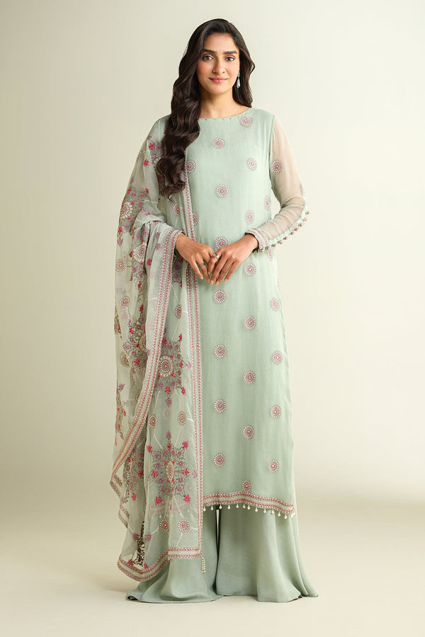 3 Piece - Embroidered Embellished Suit - E1634