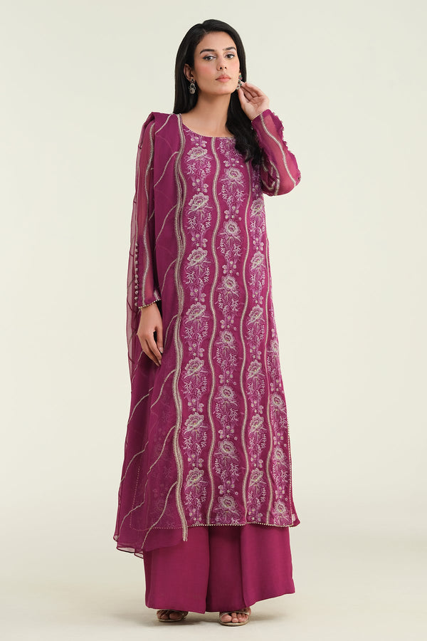 3 Piece - Embroidered & Embellished Suit - E1686