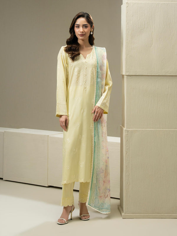 3 Piece Cotton Suit-Embroidered (Pret)