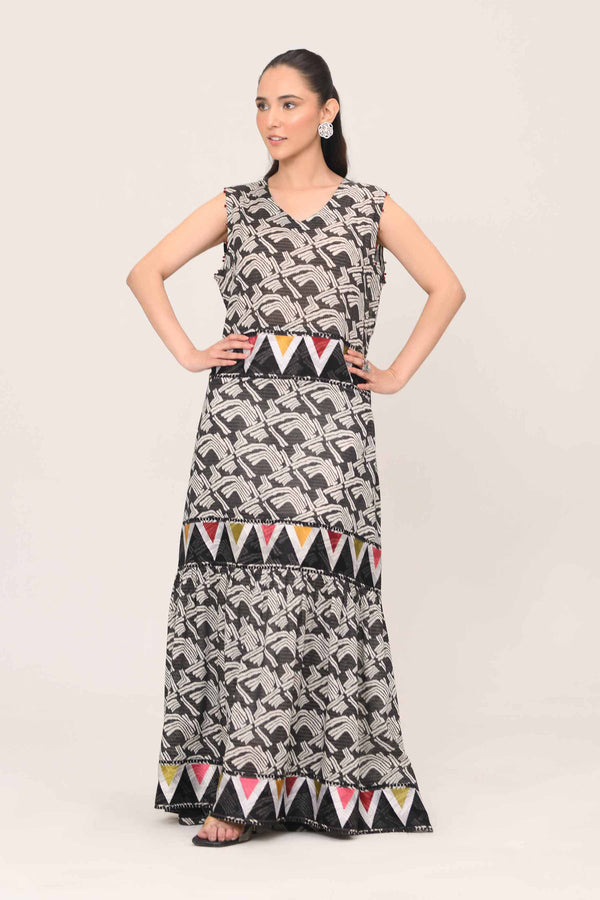 Printed Embroidered Dress - FE25-17