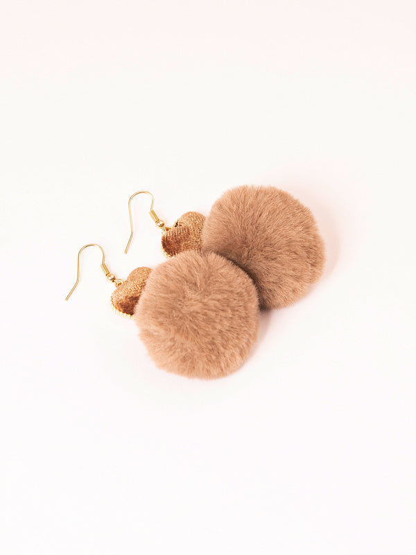 Heart Pompom Drop Earrings