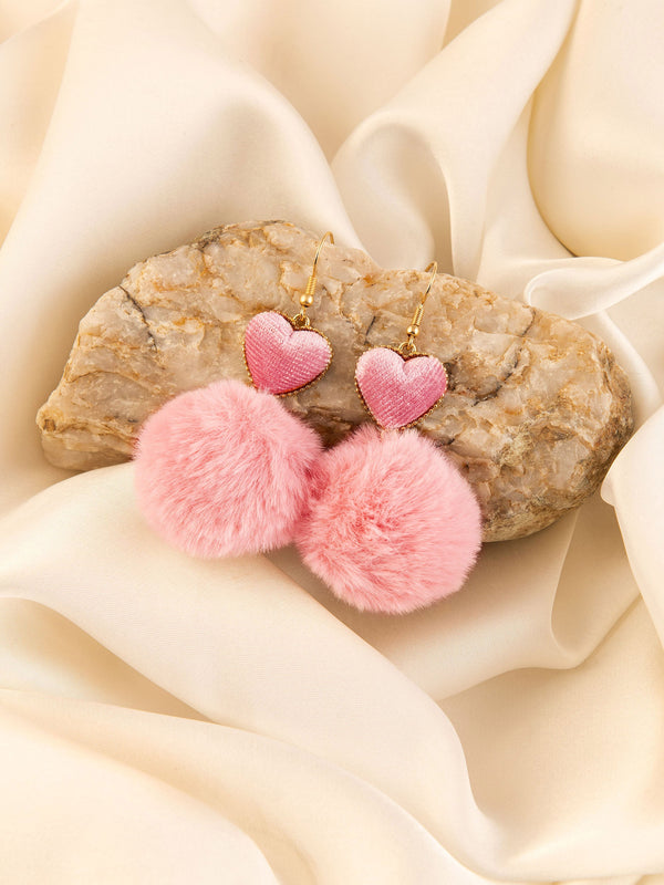 Heart Pompom Drop Earrings