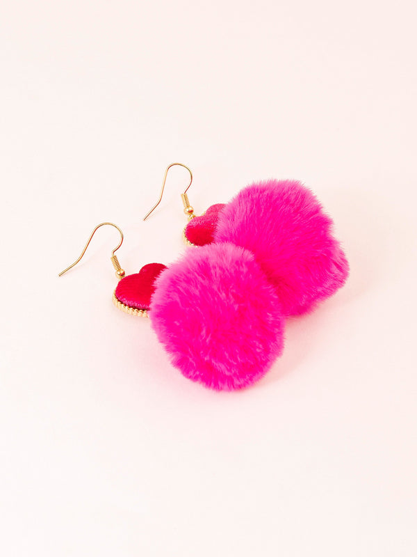 Heart Pompom Drop Earrings