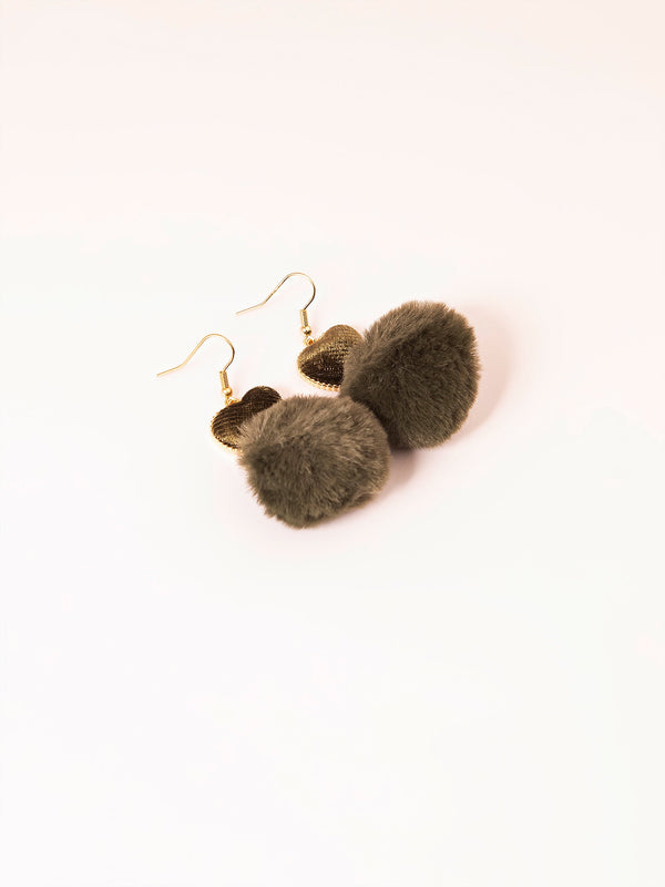 Heart Pompom Drop Earrings
