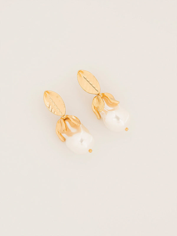 Leaf Pearl Drop Earrings