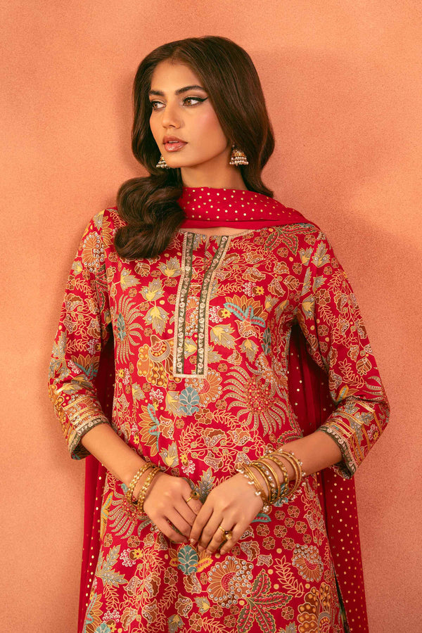 3 Piece - Printed Embroidered Suit - KFE25-166