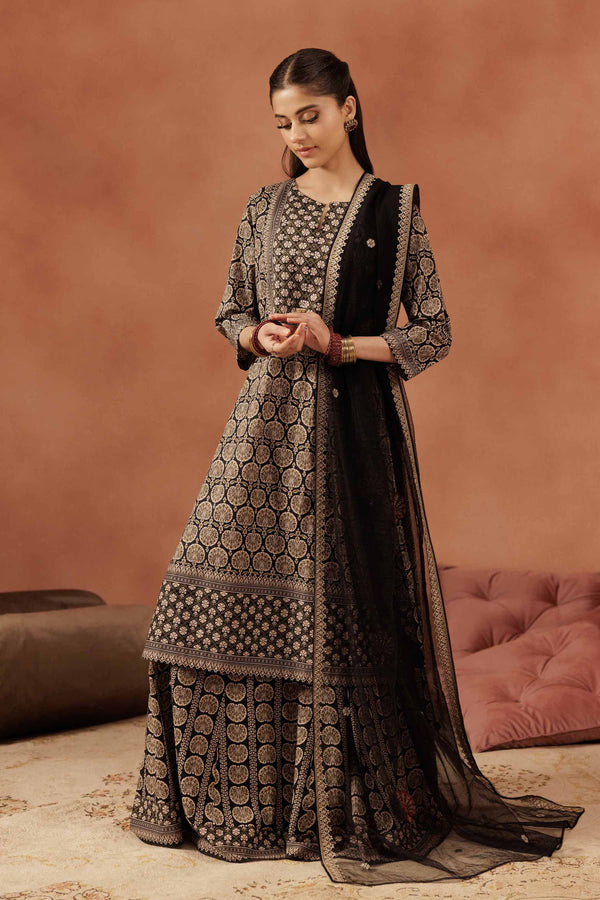 3 Piece - Printed Embroidered Suit - KFE25-173