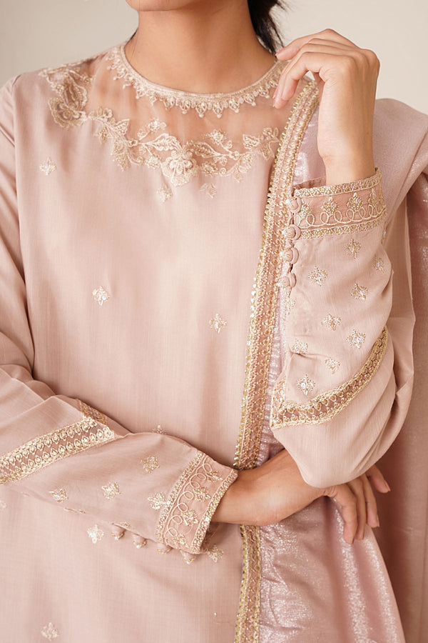 3 Piece - Embroidered Raw Silk Suit - KPS25-P3491