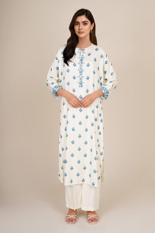 2 Piece - Printed & Embellished Linen Suit - KPW25-P3674