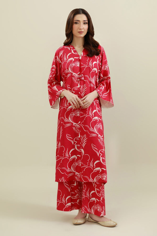 2 Piece - Printed & Embellished Linen Suit - KPW25-P3795