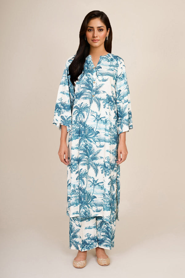 2 Piece - Printed Linen Suit - KPW25-P3805