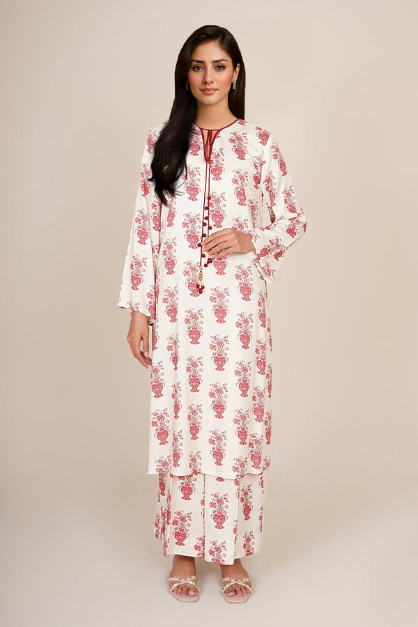 2 Piece - Printed & Embellished Linen Suit - KPW25-P3807
