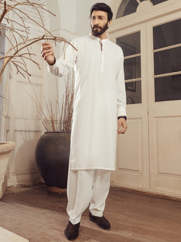 White Plain Kameez Shalwar - ALET-KS-1011