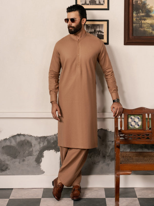 Brown Blended Kameez Shalwar - AL-KS-3184
