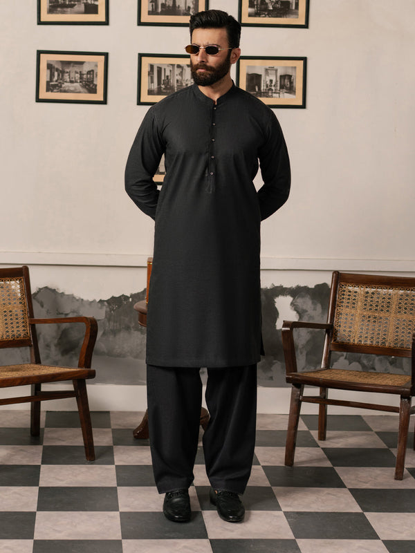 Charcoal Grey Blended Kameez Shalwar - AL-KS-3185