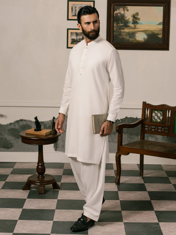 White Blended Kameez Shalwar - AL-KS-3269