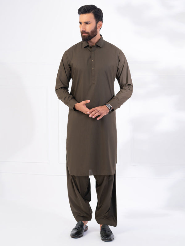 Olive Green Blended Kameez Shalwar - ALWA-KS-556