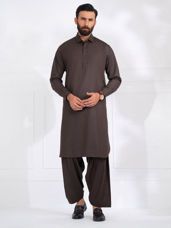 Dark Brown Blended Kameez Shalwar - ALWA-KS-558
