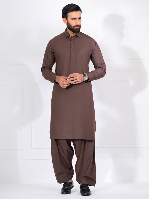 Brown Blended Kameez Shalwar - ALWA-KS-561