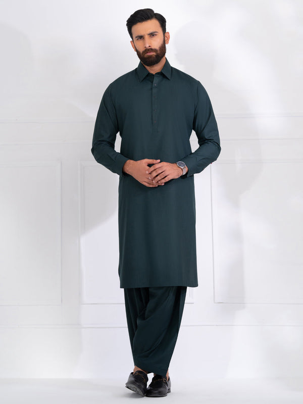 Green Blended Kameez Shalwar - ALWA-KS-562
