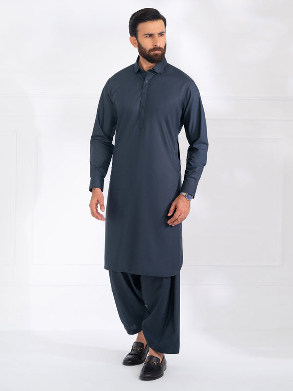 Charcoal Grey Blended Kameez Shalwar - ALWA-KS-563