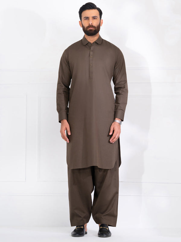Olive Green Blended Kameez Shalwar - ALWA-KS-564