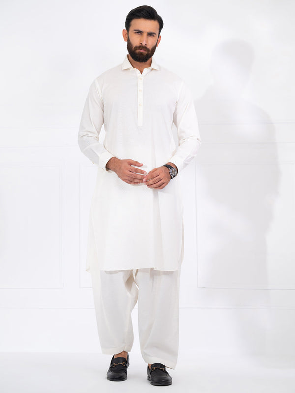 White Blended Kameez Shalwar - ALWA-KS-565