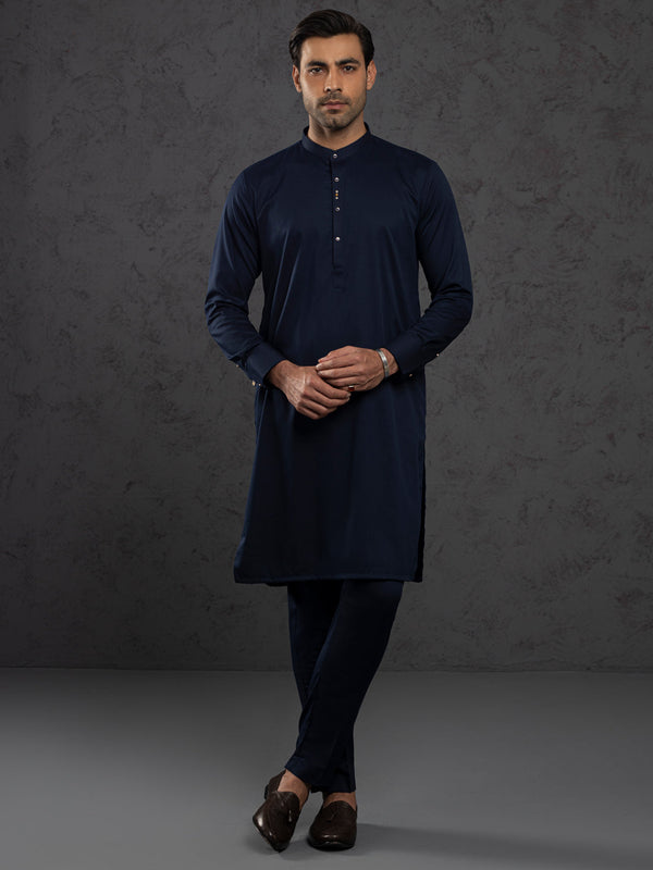 Midnight Blue Plain Kurta Trousers - ALET-KT-1003-R4
