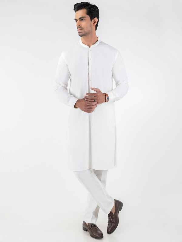 Off White Cotton Kurta Trousers - AL-KT-3219