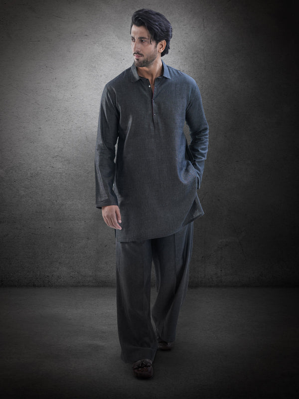 Charcoal Denim Kurta Trousers - AL-KT-3283